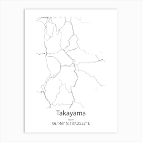 Takayama,Japan Minimalist Map Art Print