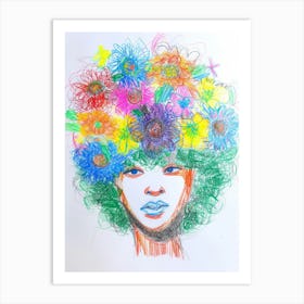 Afro Girl With Flowers In Her Hair Art Print