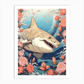 Shark Animal Drawing In The Style Of Ukiyo E 2 Art Print