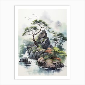 Aogashima Island In Tokyo, Japanese Brush Painting, Ukiyo E, Minimal 4 Art Print