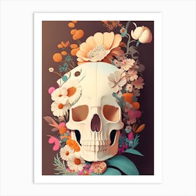 Wedding Skull With Terrazzo Patterns Vintage Floral Art Print