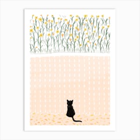 Black Cat Watching The Rain Art Print