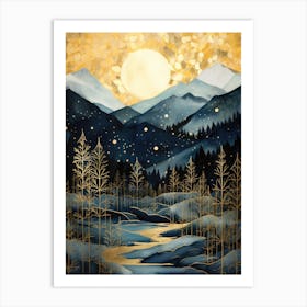 Winter Night In The Mountains Art Print