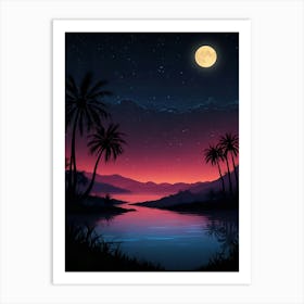 Night Landscape With Palm Trees Art Print