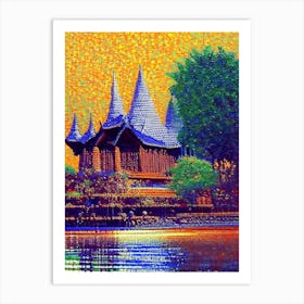 Siem Reap Cambodia Pointillism Style Tropical Destination Art Print