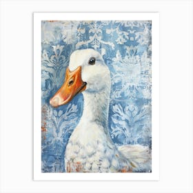 Duck On Blue Damask Art Print