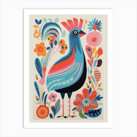 Colourful Scandi Bird Chicken 4 Art Print