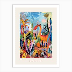 Dinosaur In The Wild With A Zebra 1 Poster Art Print