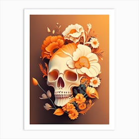 Skull With Floral Patterns 1 Orange Vintage Floral Art Print