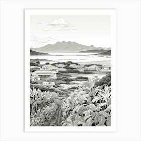 Ishigaki Island In Okinawa, Ukiyo E Black And White Line Art Drawing 3 Art Print