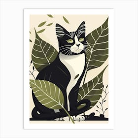 Cat With Leaves 7 Art Print