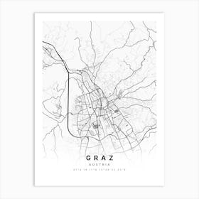 Graz Austria White Map Art Print