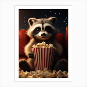Cartoon Honduran Raccoon Eating Popcorn At The Cinema 3 Art Print