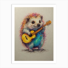 Hedgehog Playing Guitar 1 Art Print