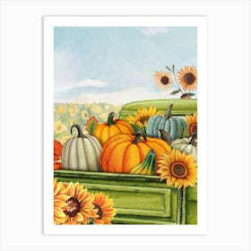 Pumpkins And Sunflowers Art Print