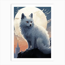 Arctic Fox Moon Playful Illustration 3 Art Print