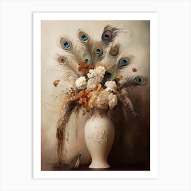 Peacock Flower, Autumn Fall Flowers Sitting In A White Vase, Farmhouse Style 2 Art Print