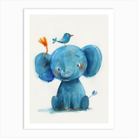 Small Joyful Elephant With A Bird On Its Head 12 Art Print