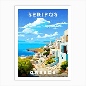 Greece, Serifos — Retro travel minimalist poster, retro travel art, retro travel wall art, vector art Art Print