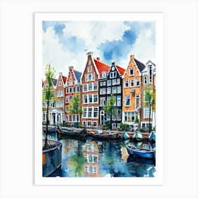 Watercolor Of Houses In Amsterdam Art Print