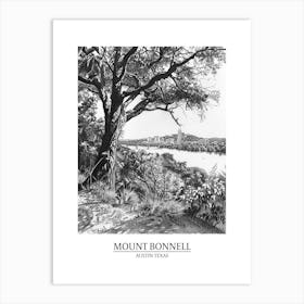 Mount Bonnell Austin Texas Black And White Drawing 2 Poster Art Print