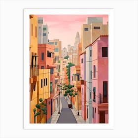 Tel Aviv Israel 8 Vintage Pink Travel Illustration Art Print