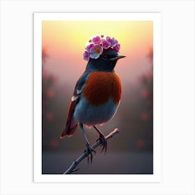 Bird With Flower Crown Art Print