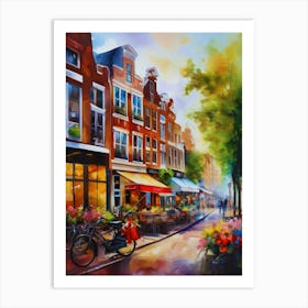 The city of Amsterdam,Netherlands, streets, cafes, passing by, the beauty of summer, oil colors.. Art Print