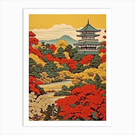 Kenrokuen Garden, Japan Vintage Travel Art 3 Art Print