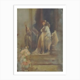 Lady Sitting On Steps Art Print