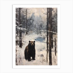 Vintage Winter Animal Painting Black Bear 1 Art Print