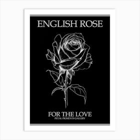 English Rose Black And White Line Drawing 7 Poster Inverted Art Print