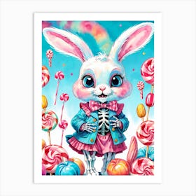 Cute Skeleton Rabbit With Candies Painting (14) Art Print