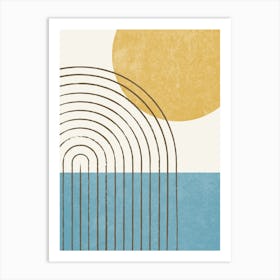 Sunny Ocean Mid-century Modern Beach Minimalist - Yellow Blue Art Print