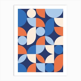 Mid Century Modern Abstract 26 Apricot, Blue Art Print