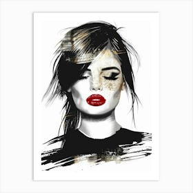 Portrait Of A Woman With Red Lipstick Art Print