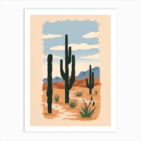 Desert Cactus Landscape Illustration 3 Art Print