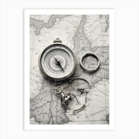 Compass On A Map 5 Art Print