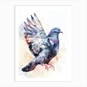 Pigeon Watercolor Painting Colorful Illustration Art Print