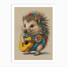 Hedgehog Playing Guitar 22 Art Print