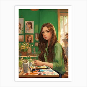 Girl Paints Art Print