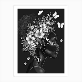 Black Woman With Flowers In Her Hair 1 Art Print