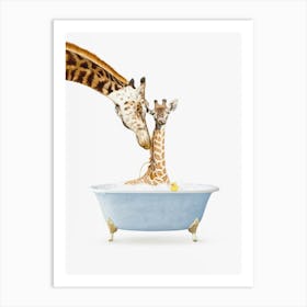 Mother And Baby Giraffe In Simple Tub Art Print