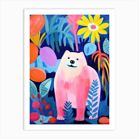 Cute Pink Dog In The Jungle, Matisse Inspired Art Print