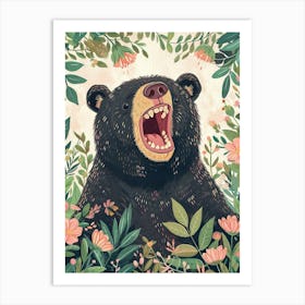 American Black Bear Growling Storybook Illustration 3 Art Print