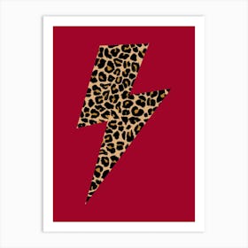 Preppy Leopard Lightning Bolt on Red Art Print