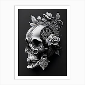 Skull With Floral Patterns Pastel Stream Punk Art Print