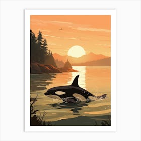 Modern Orca Whale Graphic Design Style In Sunset 3 Art Print