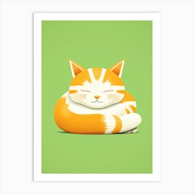 Cat Sleeping On Green Background 2 Art Print