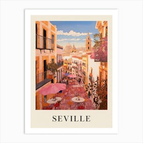 Seville Spain 2 Vintage Pink Travel Illustration Poster Art Print